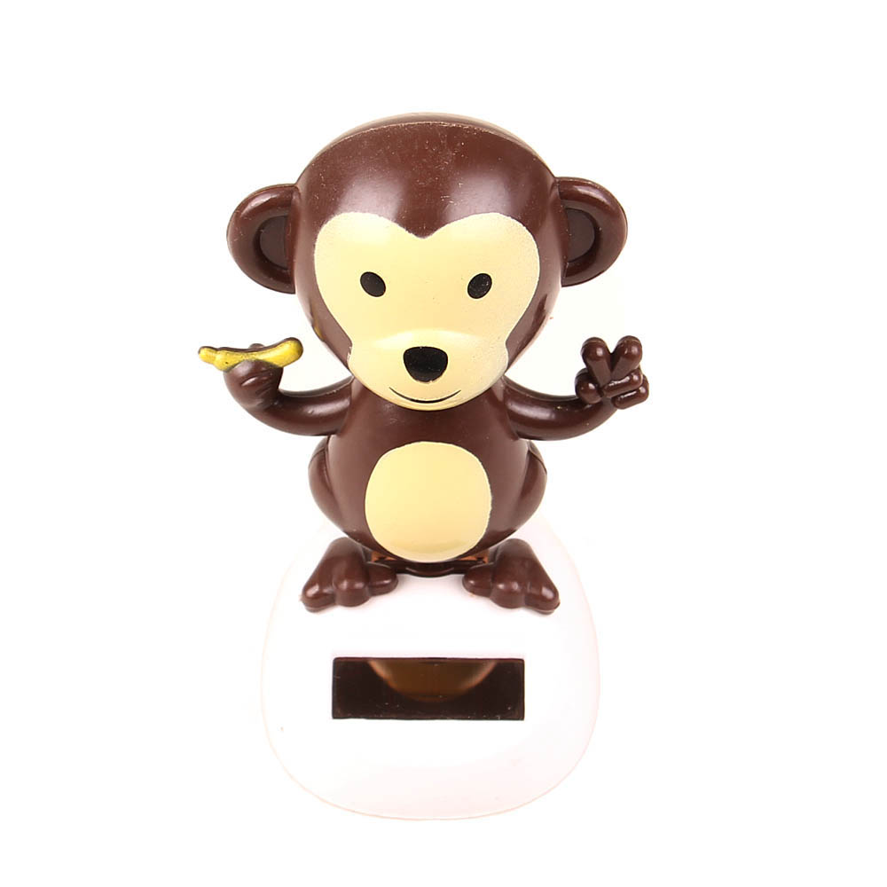 Solární tančící dekorace opička s banánem tmavě hnědá - náhled 1