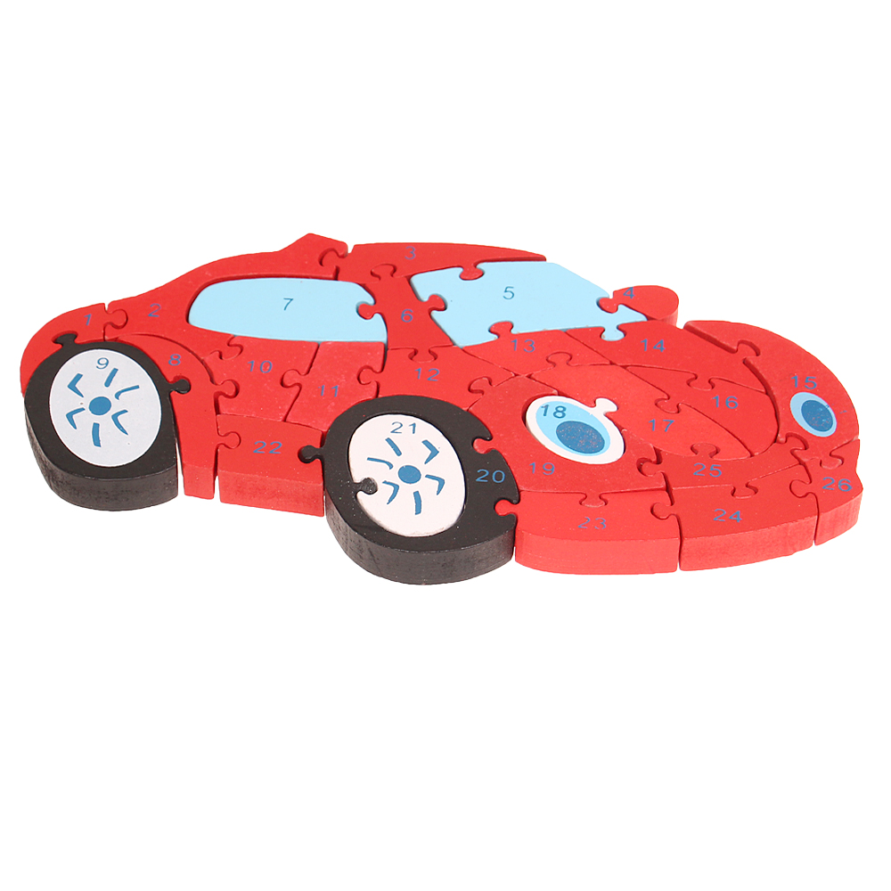 Vzdělávací dřevěné puzzle auto červené - náhled 1