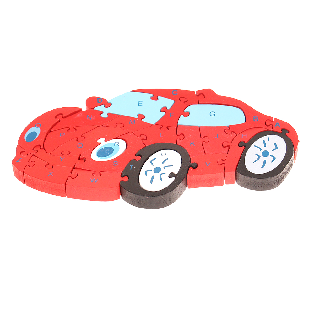 Vzdělávací dřevěné puzzle auto červené - náhled 2
