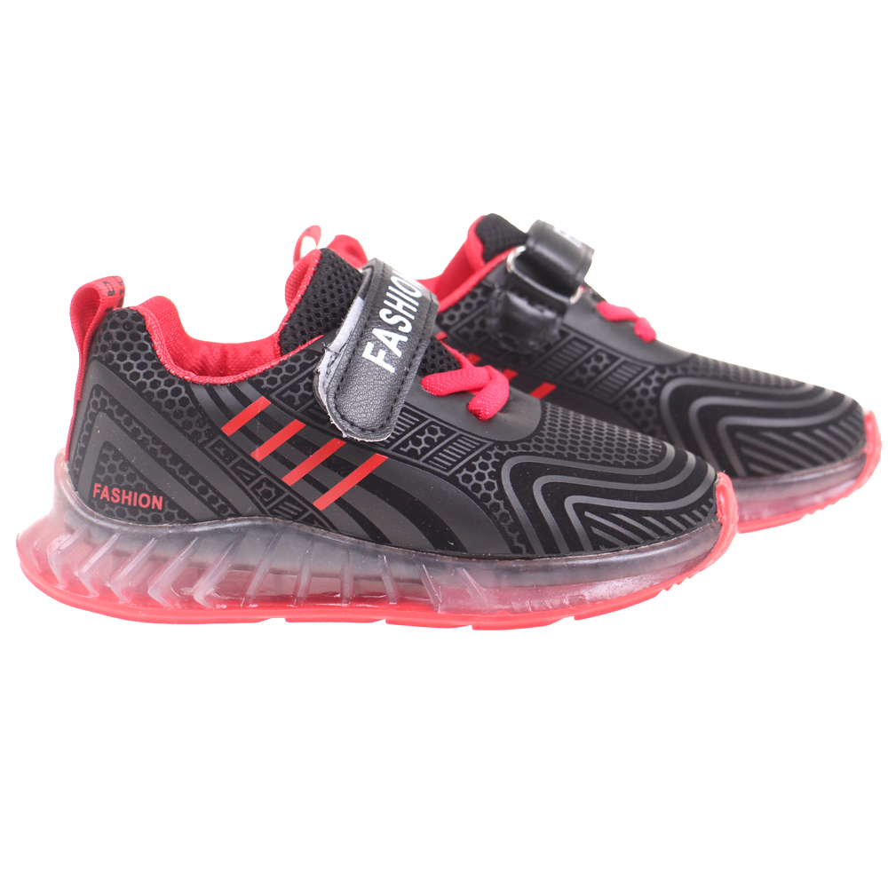 Dětské svítící boty FASHION černo-červené - náhled 1