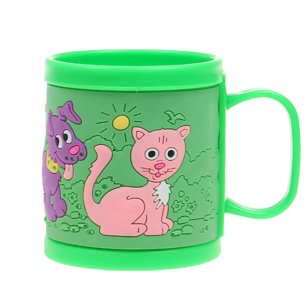 Hrnek dětský plastový (zelený pejsek a kočička) - náhled 1