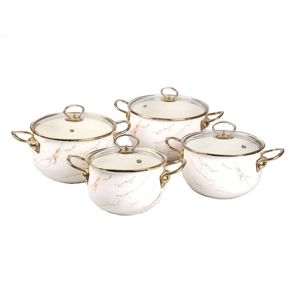 8-dílná sada smaltovaných hrnců zlatý mramor - náhled 1