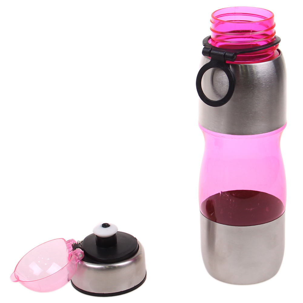 Láhev na pití s plastovým poutkem růžová - náhled 1