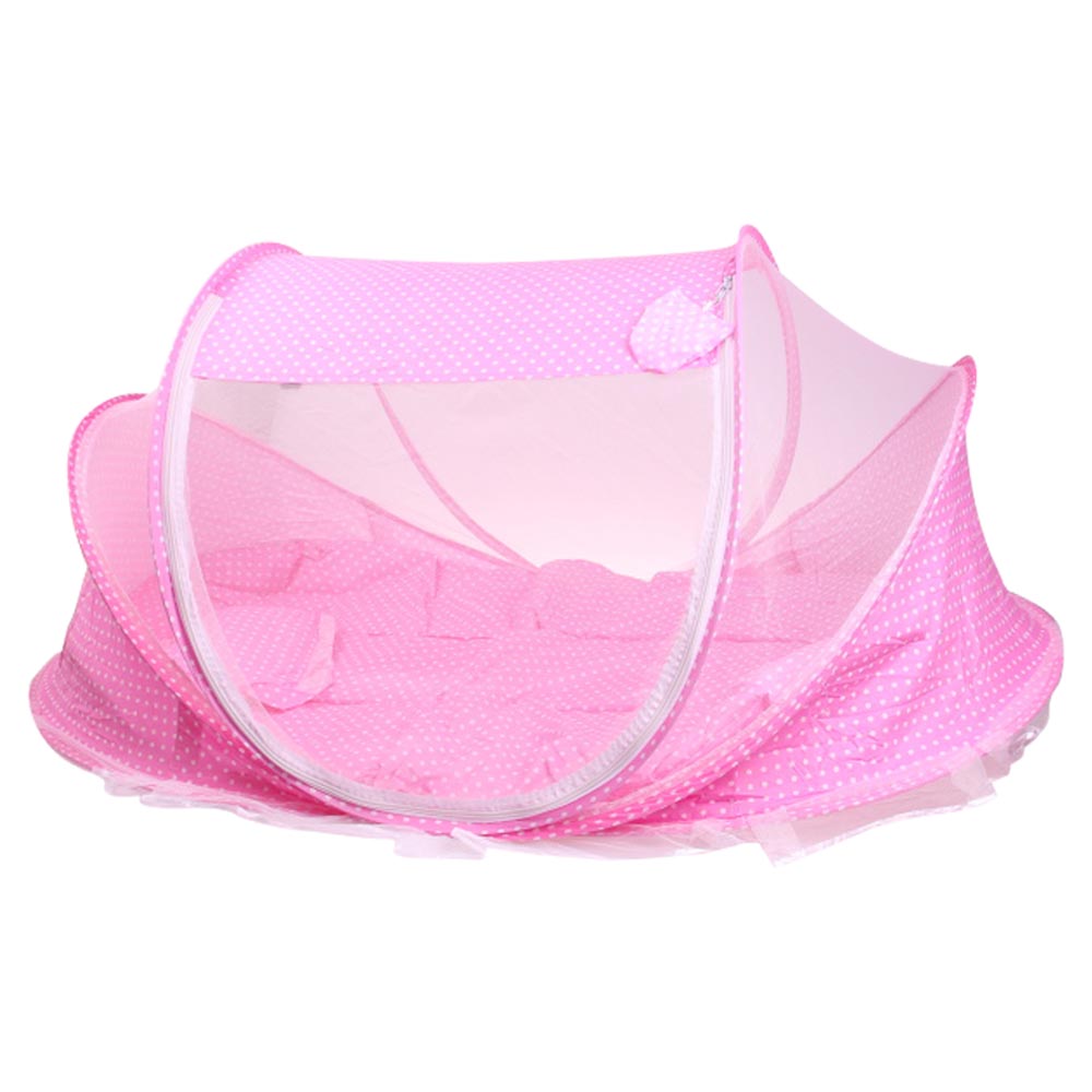 Dětská skládací postýlka - moskytiéra růžová - náhled 2