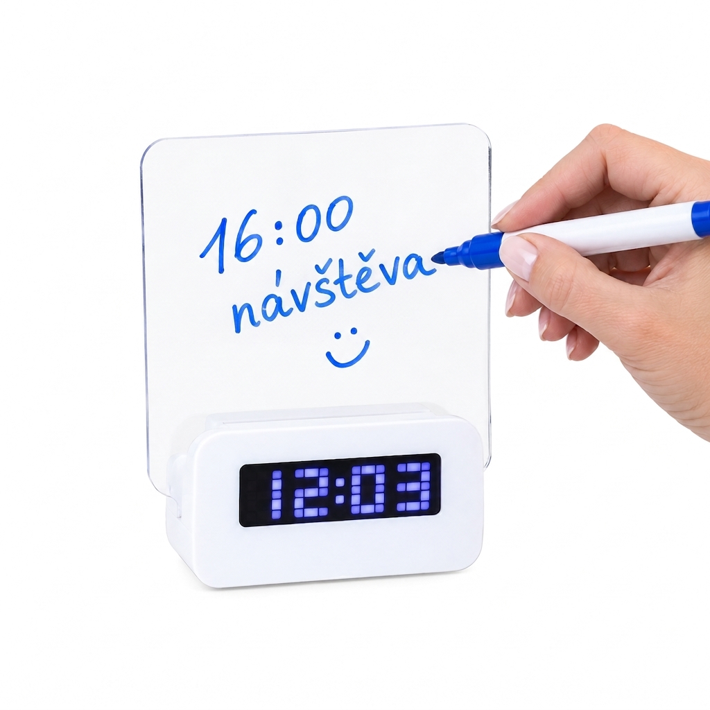 Digitální LED budík s podsvícenou vzkazovou tabulkou - náhled 4