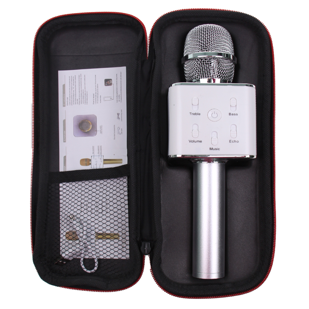 Karaoke mikrofon Q7 s pouzdrem stříbrný - náhled 4