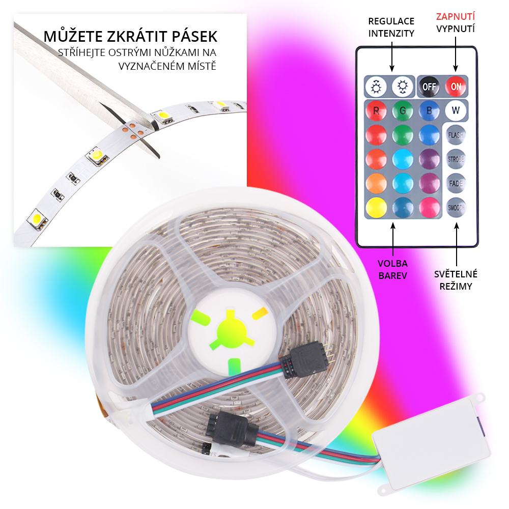 LED pásek 5 metrů – RGB+BÍLÁ - náhled 1