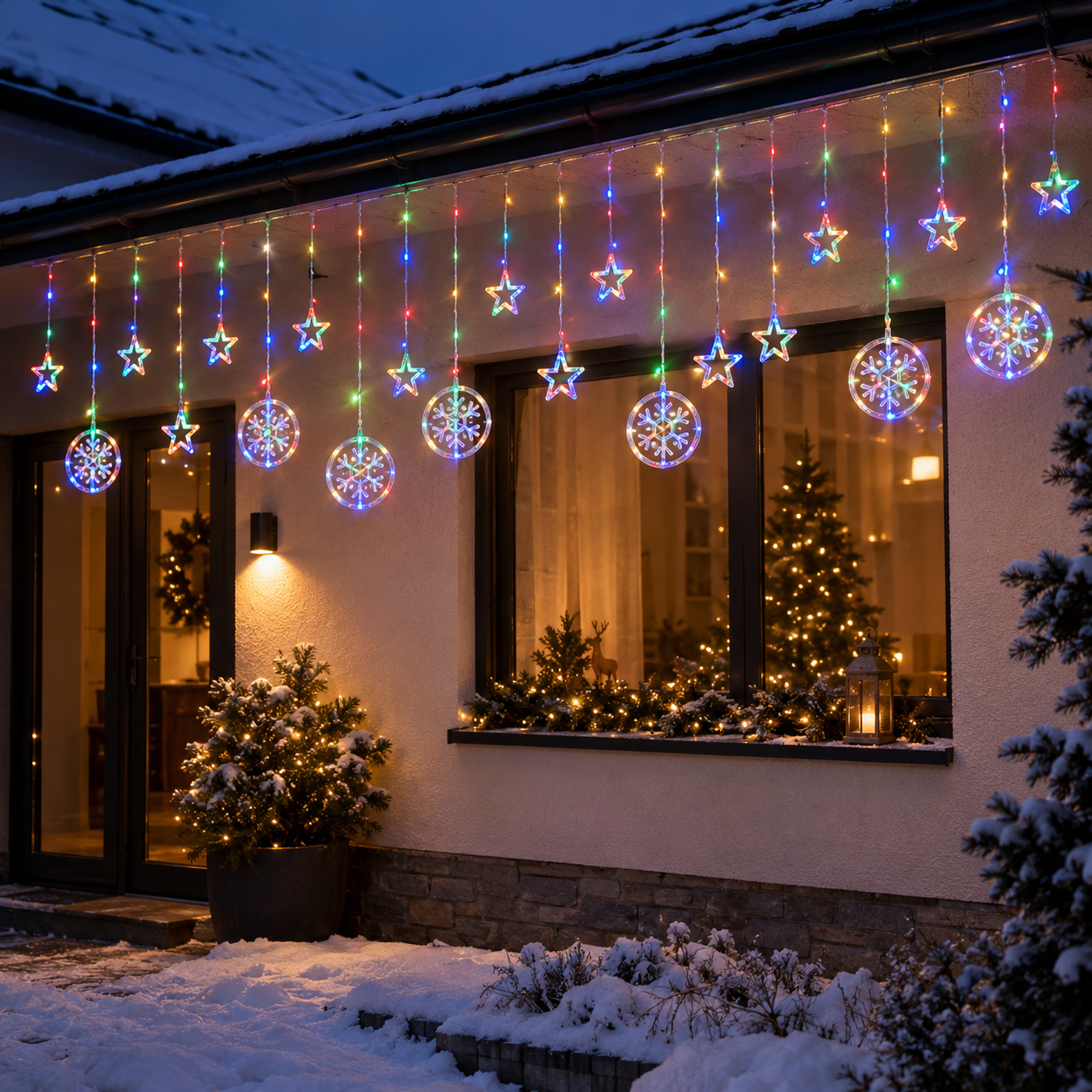 LED vánoční světelný závěs s motivy hvězd a sněhových vloček 8014M - náhled 6