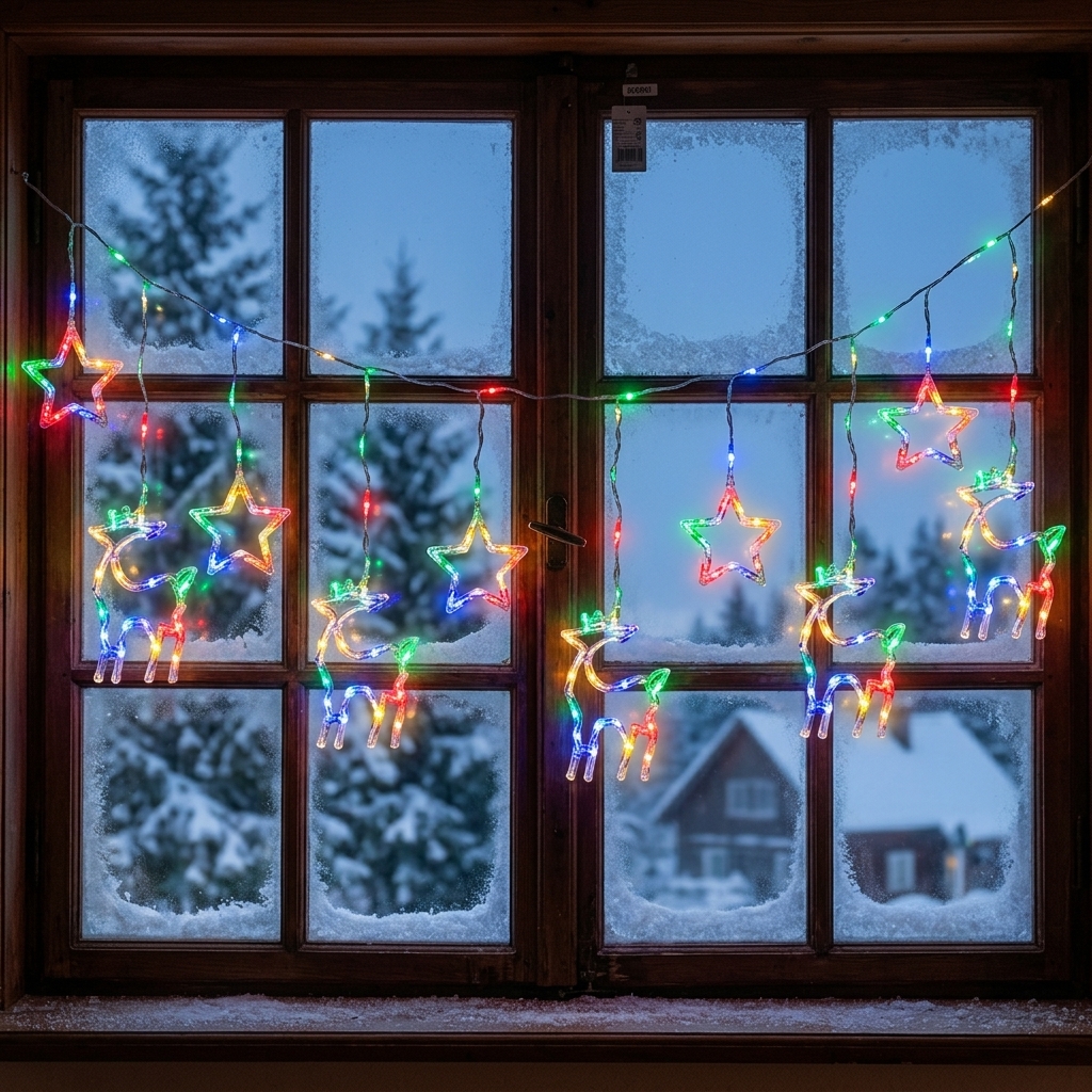 LED vánoční světelný závěs s motivy hvězd a sobů 8009M - náhled 6