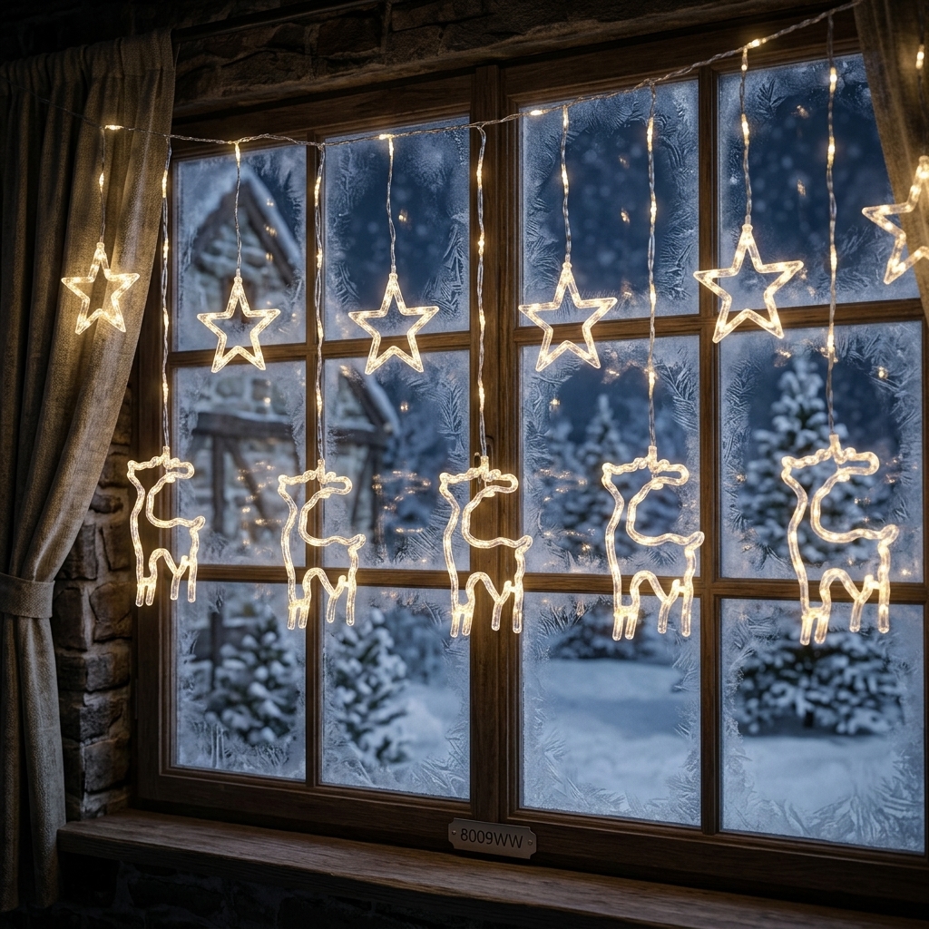 LED vánoční světelný závěs s motivy hvězd a sobů 8009WW - náhled 6