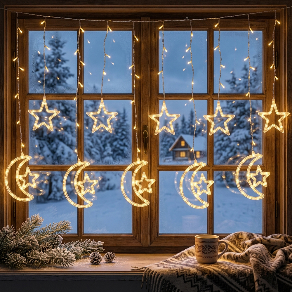 LED vánoční světelný závěs s motivy měsíce a hvězd 8010WW - náhled 6
