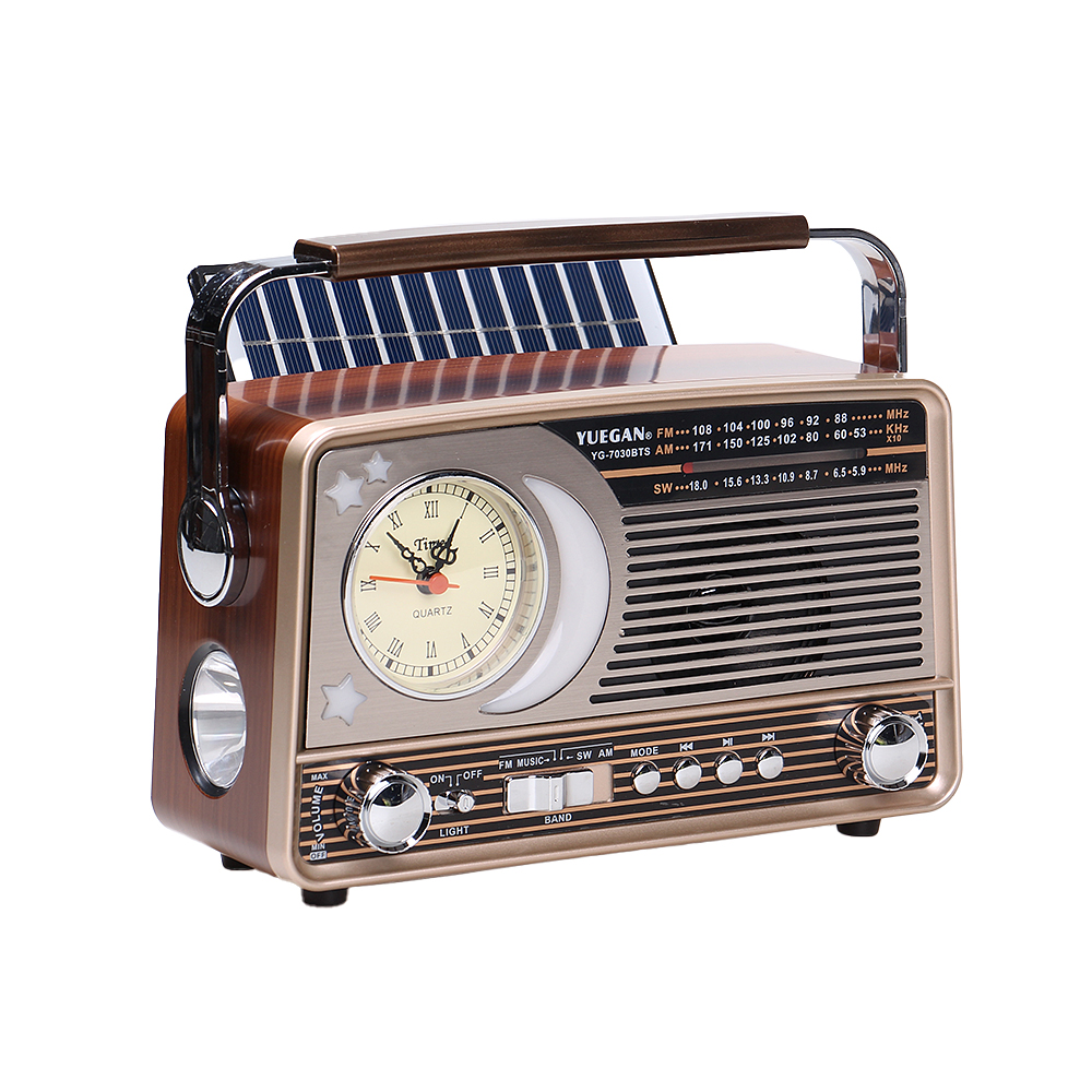 3pásmové solární rádio s hodinami stříbrné YG-7030BTS - náhled 1