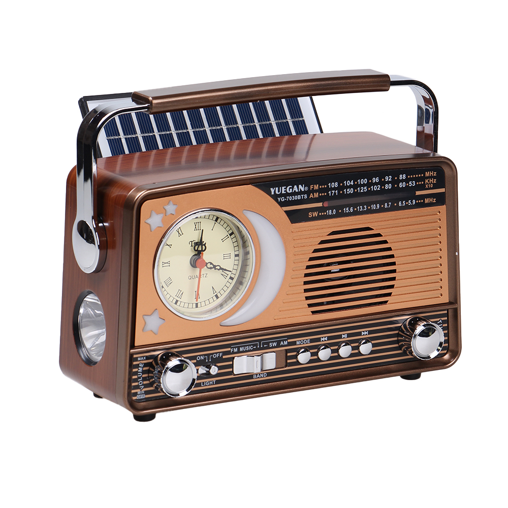 3pásmové solární rádio s hodinami zlaté YG-7030BTS - náhled 1