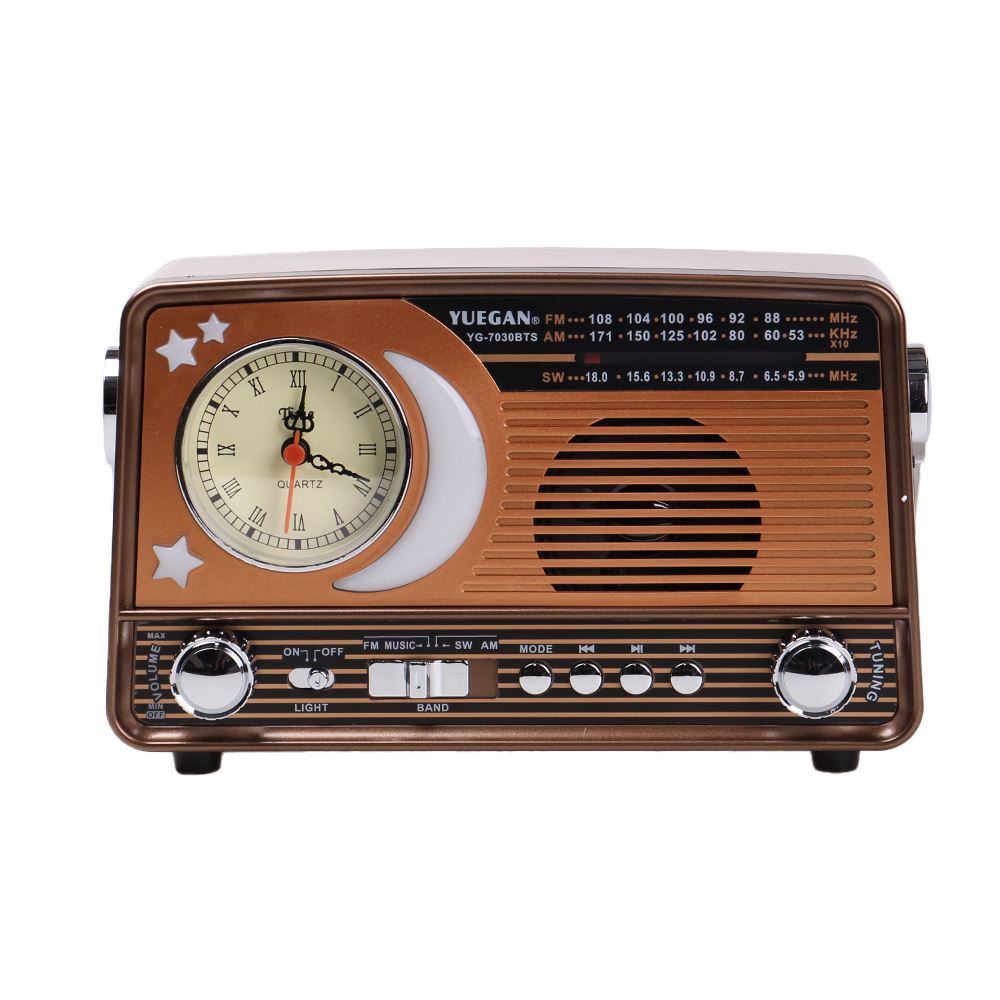 3pásmové solární rádio s hodinami zlaté YG-7030BTS - náhled 2