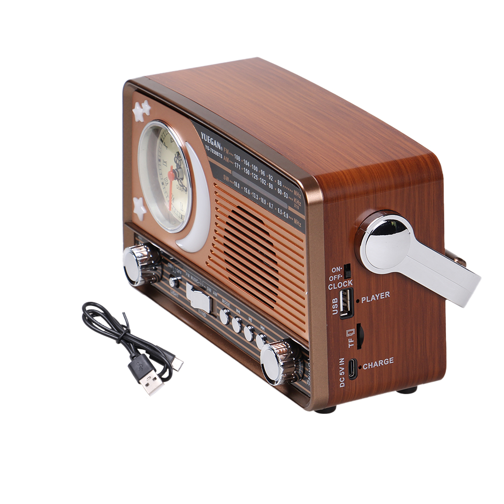3pásmové solární rádio s hodinami zlaté YG-7030BTS - náhled 3