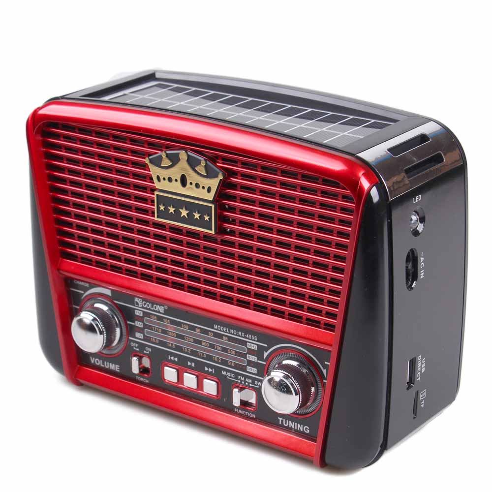 Přenosné 3 pásmové solární rádio černo-červené KORUNA - náhled 1