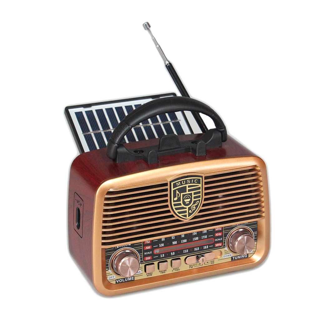 Přenosné 3pásmové solární rádio GOLON zlaté - náhled 1