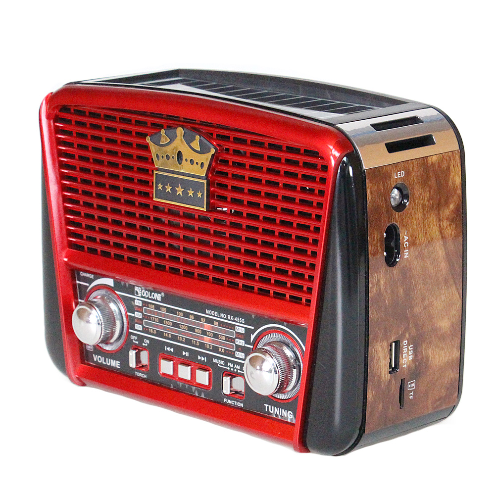 Přenosné 3pásmové solární rádio hnědo-červené KORUNA - náhled 1