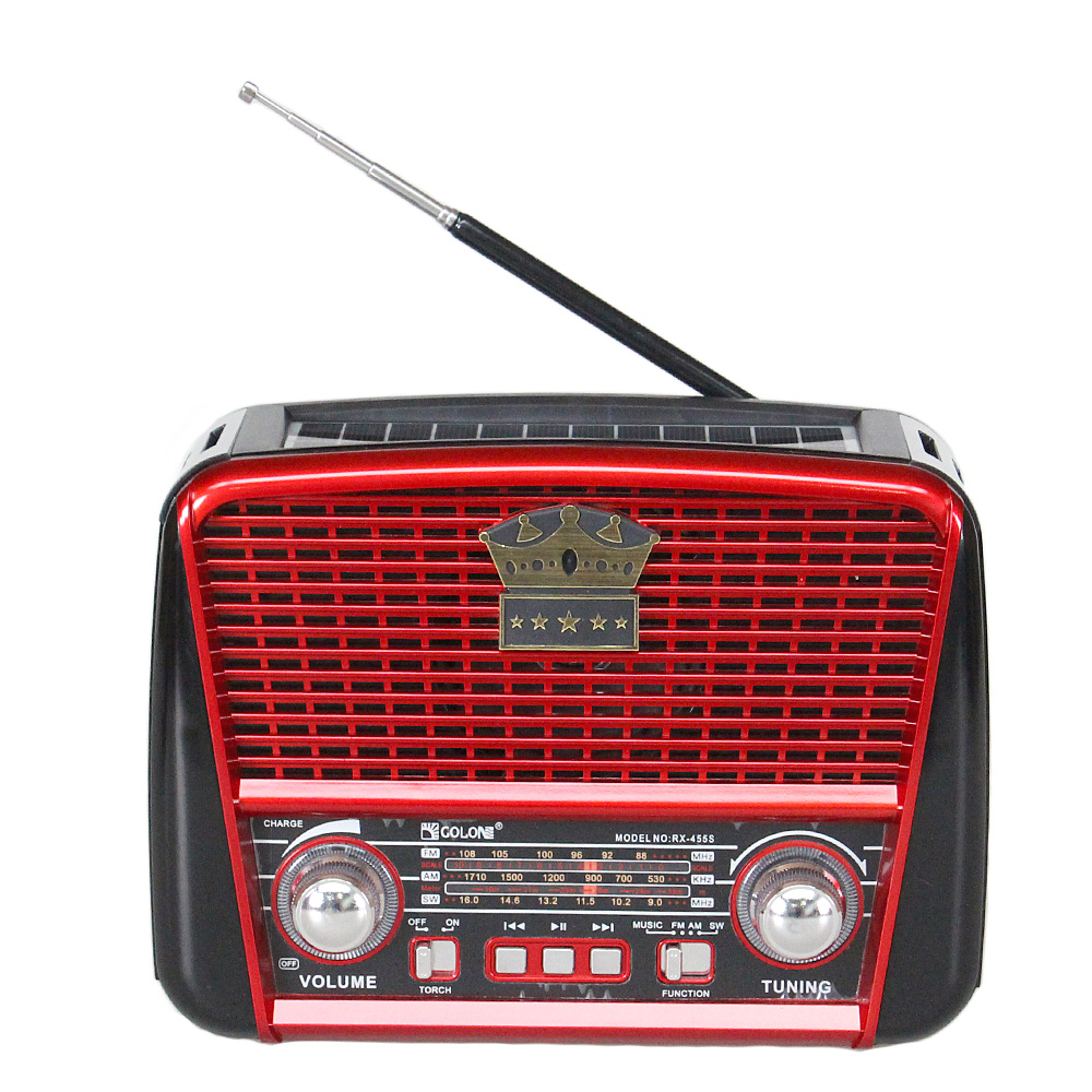 Přenosné 3pásmové solární rádio hnědo-červené KORUNA - náhled 5