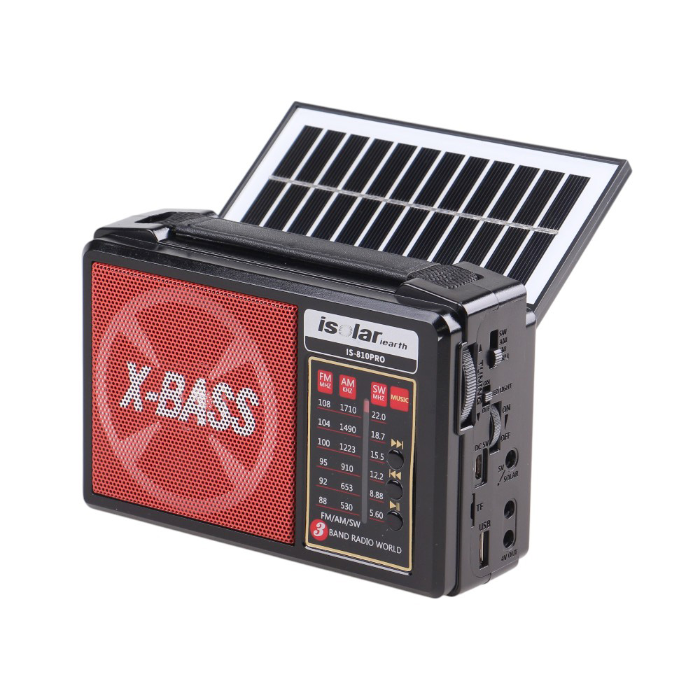 Solární 3pásmové rádio IS-810PRO červené - náhled 1