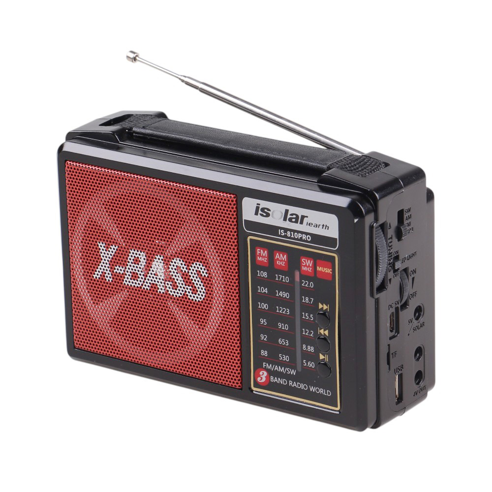Solární 3pásmové rádio IS-810PRO červené - náhled 2