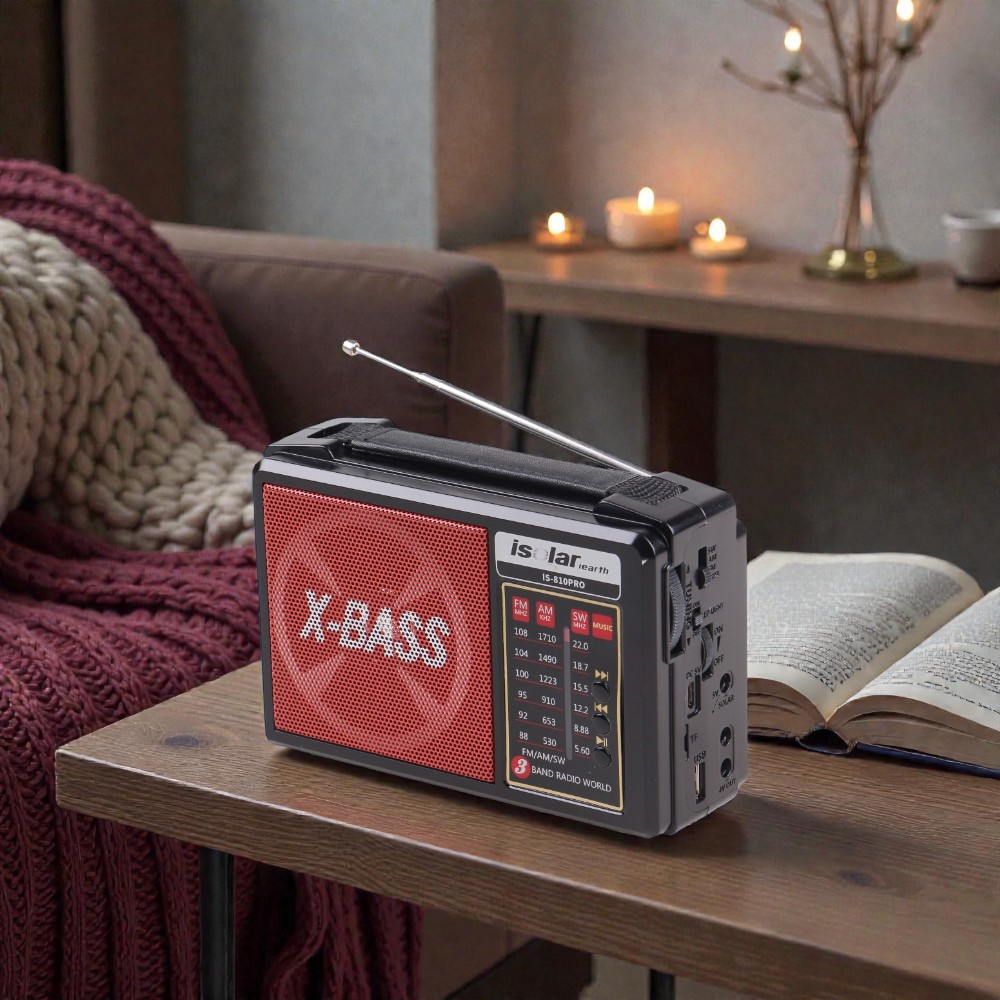Solární 3pásmové rádio IS-810PRO červené - náhled 9
