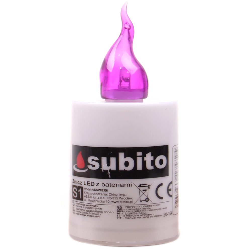 Svíčka SUBITO S1 blikací na baterie 30denní fialová - náhled 1