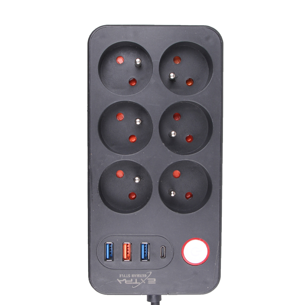 Prodlužovací kabel 2,5 m se 6 výstupy a USB - náhled 2