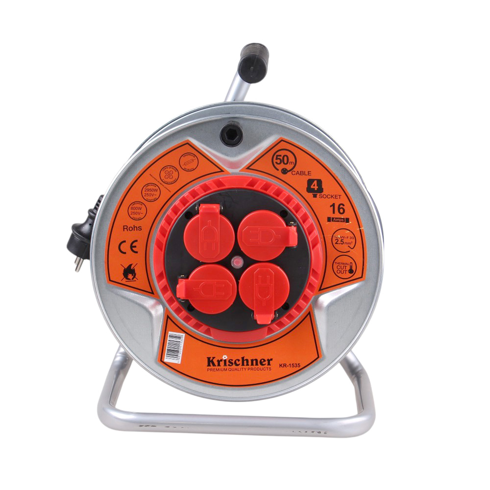 Prodlužovací kabel na bubnu 50 m šedý 2,5mm KR-1535 - náhled 2