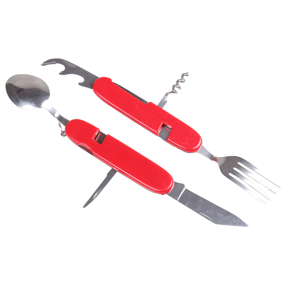 Multifunkční kempingový příbor JIN BIN LI červený - náhled 3