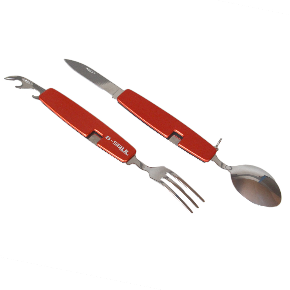 Rozkládací multifunkční kempingový příbor B-SQUL červený - náhled 3