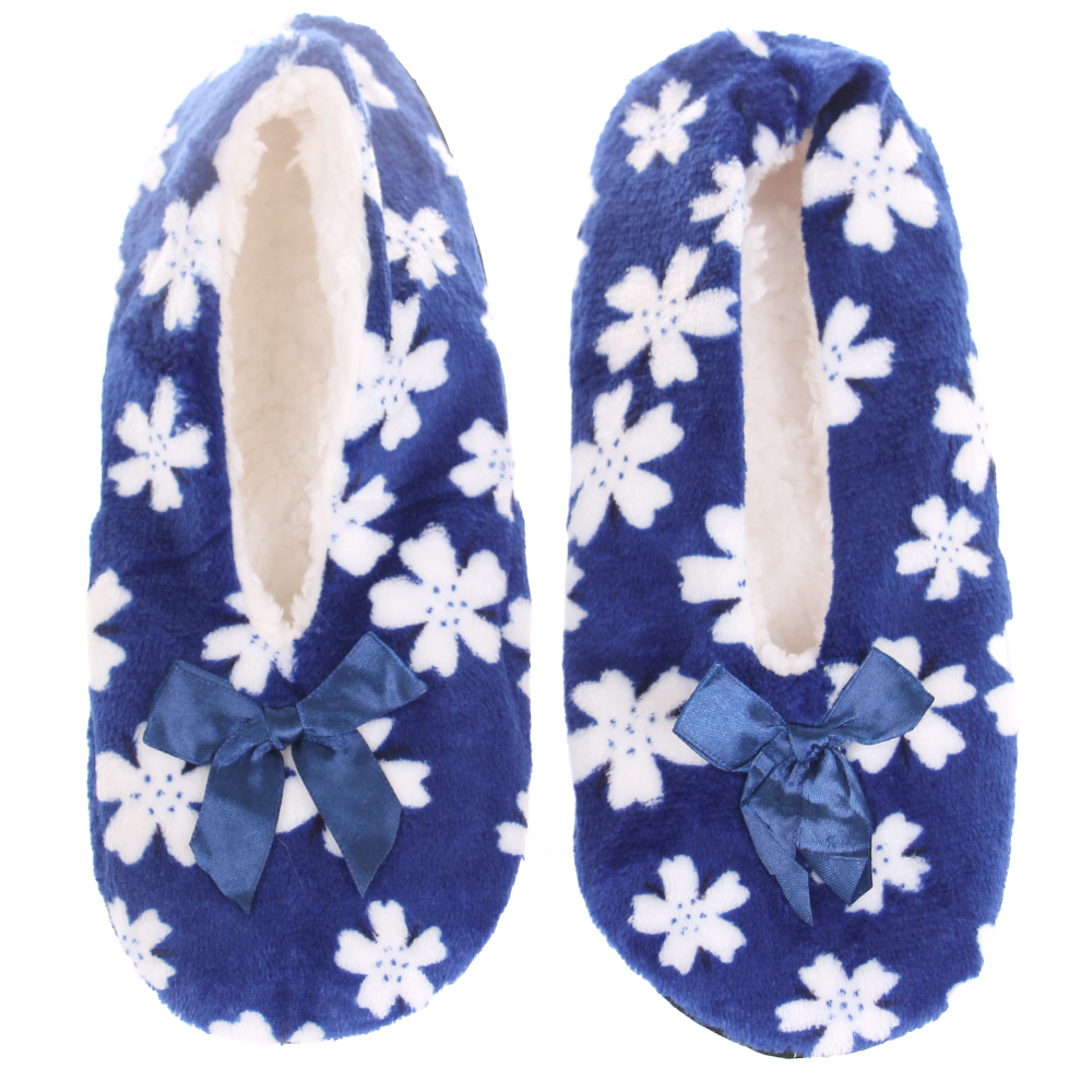 Domácí nazouvací pantofle s kytičkami modré - náhled 1