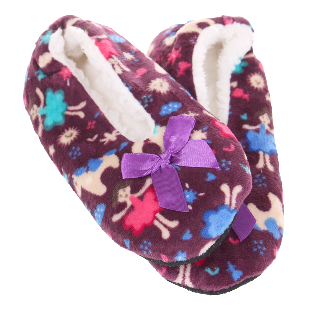 Domácí nazouvací pantofle s panenkou fialové - náhled 1