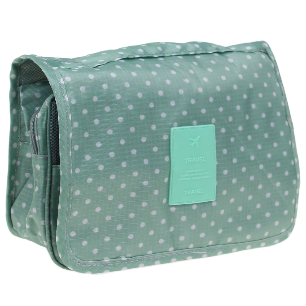 Kosmetická taška závěsná zelená s puntíky - náhled 1