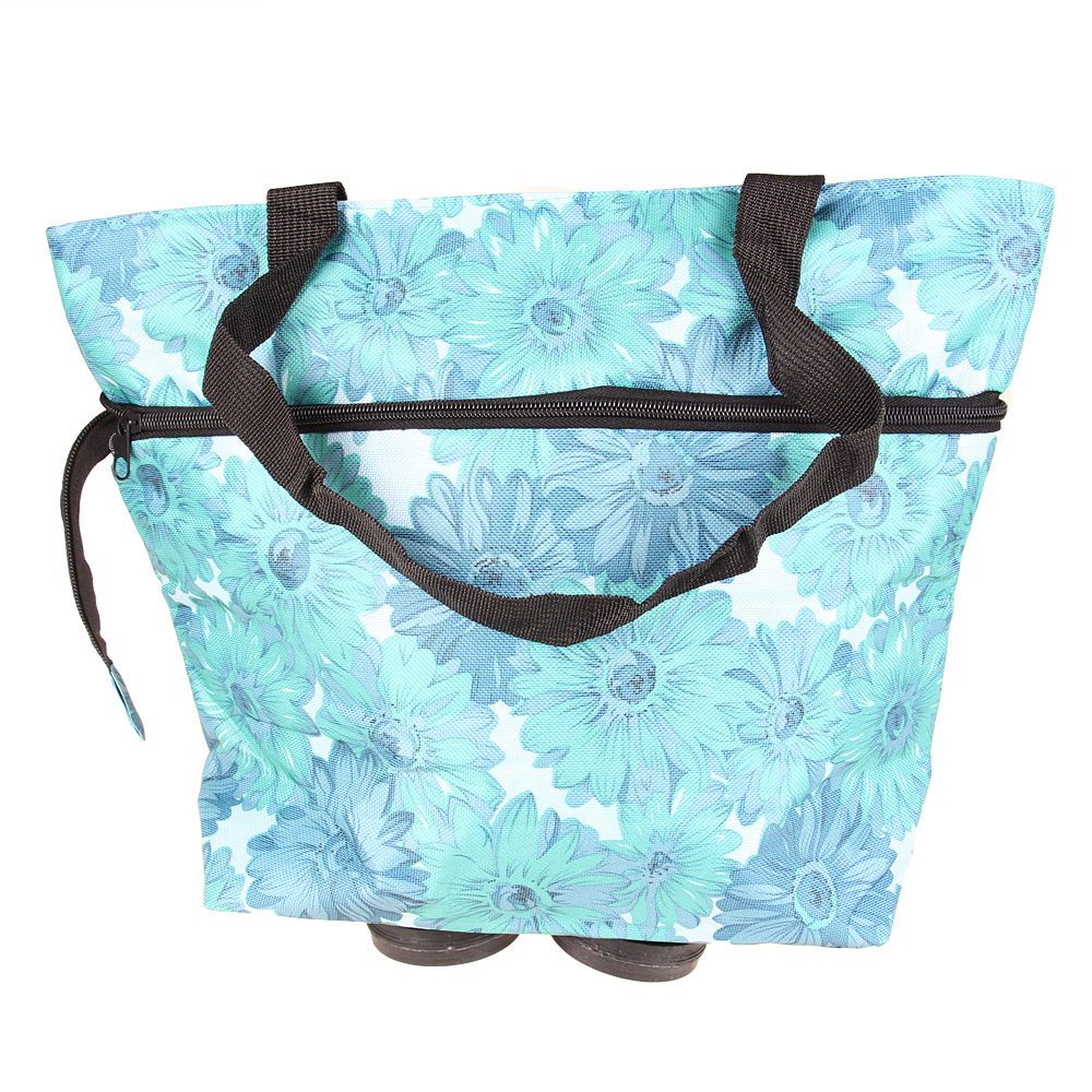 Nákupní taška s kolečky modrá s květy - náhled 1
