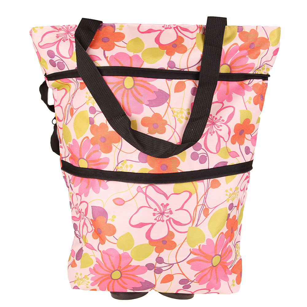 Nákupní taška s kolečky růžové květy - náhled 1