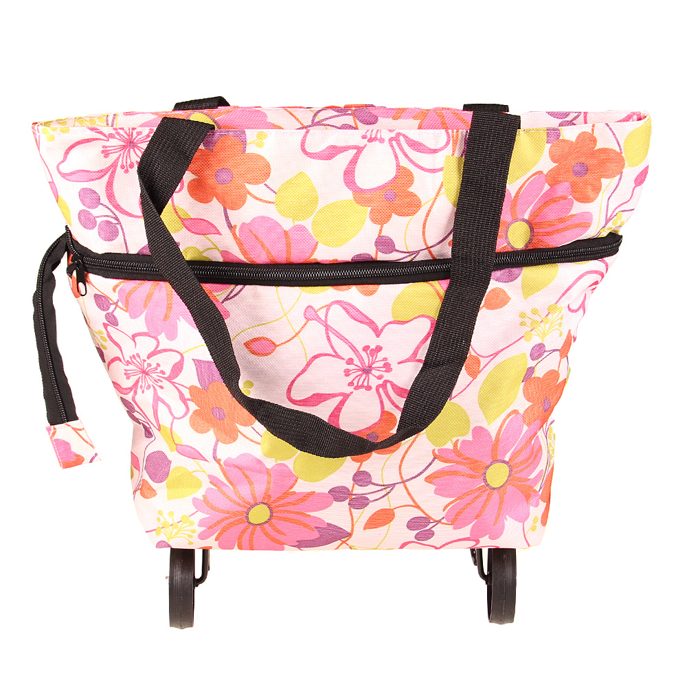 Nákupní taška s kolečky růžové květy - náhled 3