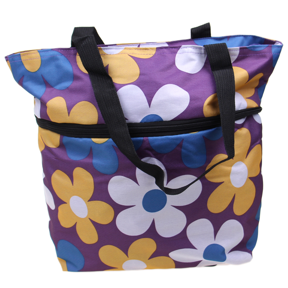 Nákupní taška s kolečky fialová s květy - náhled 3