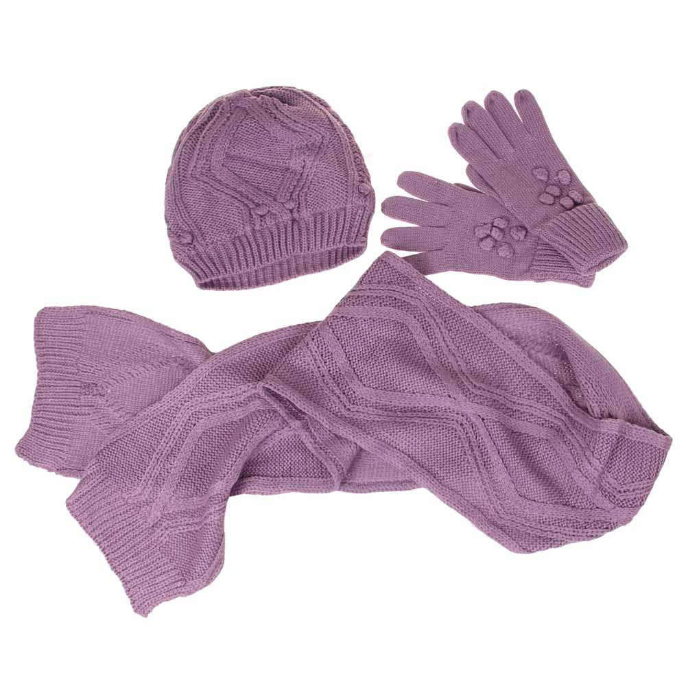 Dětský pletený set šála, rukavice a čepice fialová - náhled 1