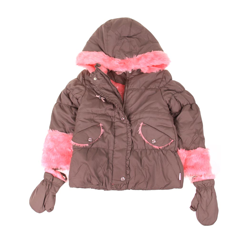 Dívčí bunda s kožíškem khaki/růžová vel. 98 - náhled 1