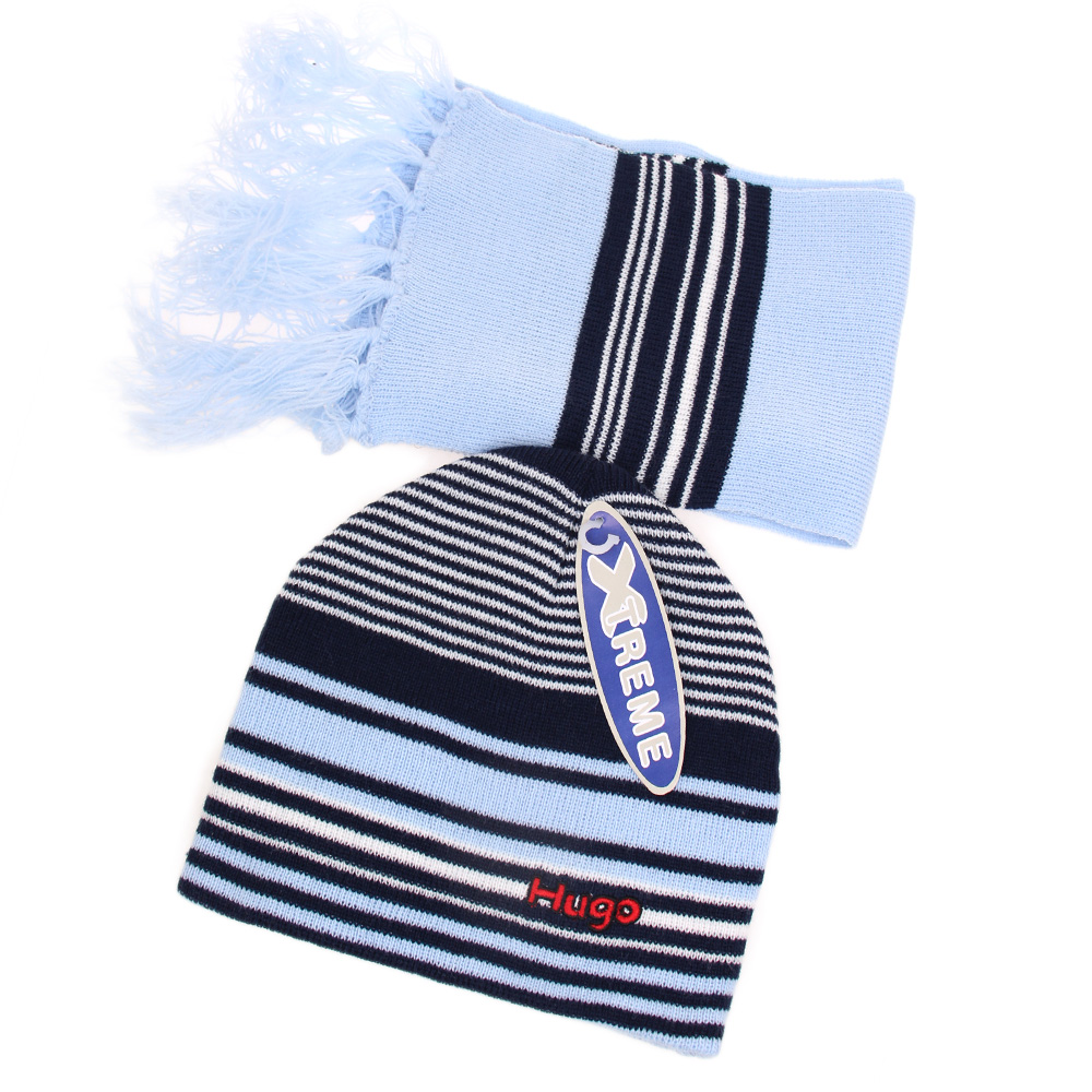 Čepice chlapecká zimní s šálou modrá - náhled 1
